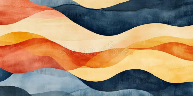 A non-seamless modern abstract watercolor design, featuring soft curving waves in sunshine yellow stock photos