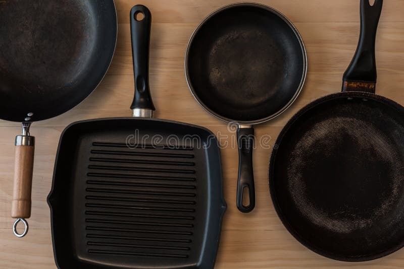 Non stick frying pans stock images