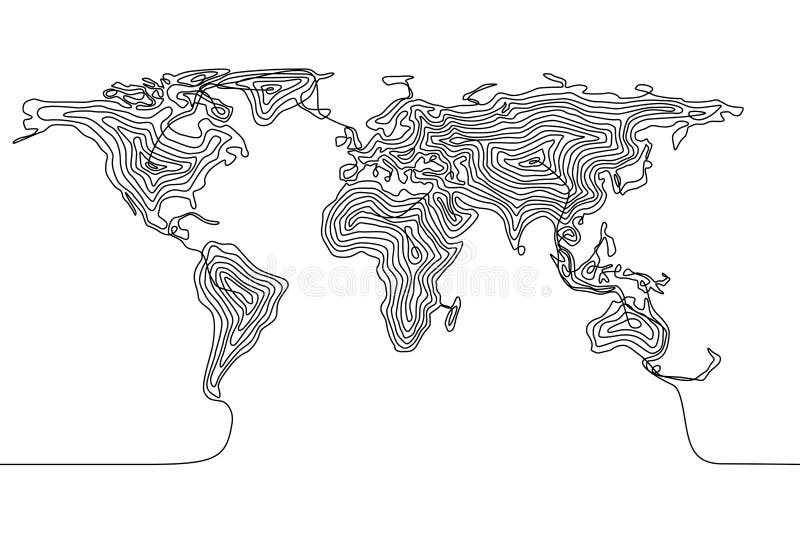 世界地图的连续线描绘 向量例证