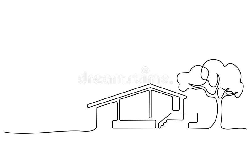 连续单线绘画。现代房屋标志 向量例证
