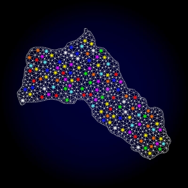 库尔德斯坦二维网格地图，带有明亮的光点 库存例证