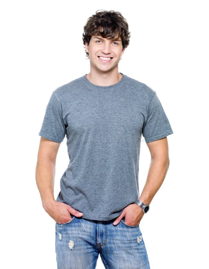 年轻快乐微笑男子的肖像 库存照片