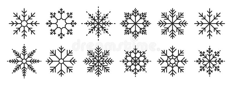雪花大图标 鳞片水晶剪影集 新年快乐，圣诞节 雪，假日，寒冷的天气，霜 向量例证