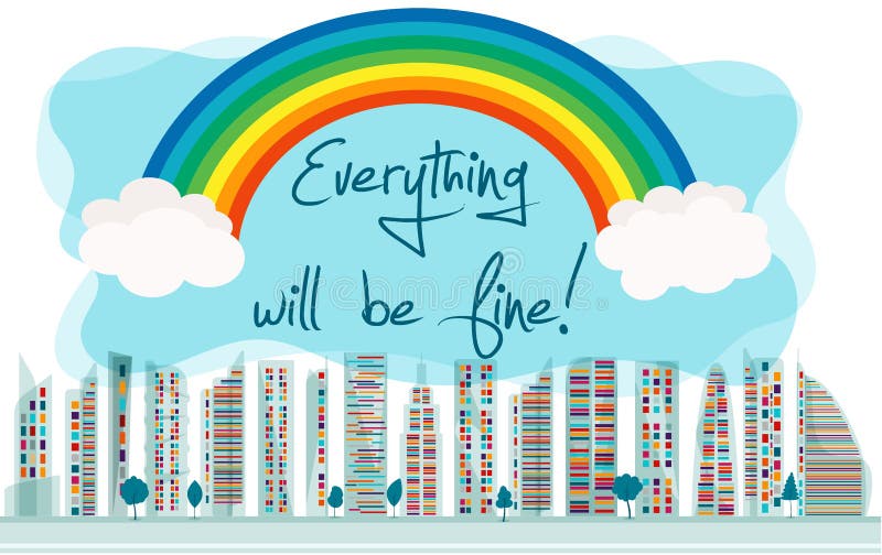 社运口号 — 万事万物皆宜 — 城市空荡荡，天空云 信任的正面信息 库存例证