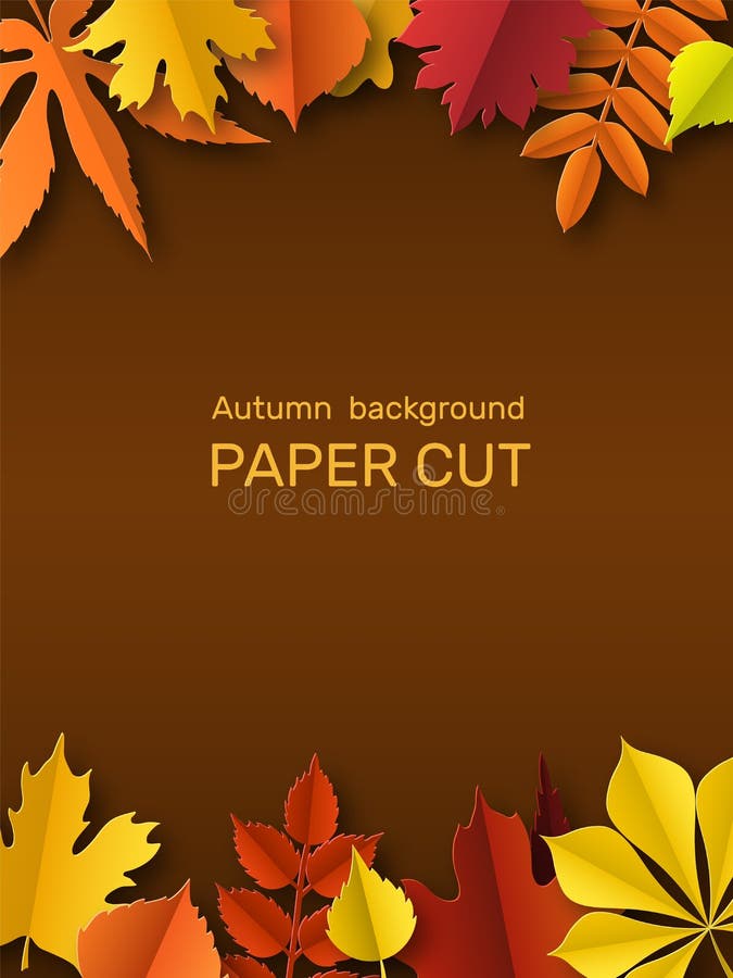 Πανό με φθινοπωρινά φύλλα. Φθινοπωρινό περίγραμμα, κομμένο πλαίσιο από χαρτί με κίτρινα και κόκκινα φύλλα. Χρυσή διακόσμηση φθινοπ απεικόνιση αποθεμάτων