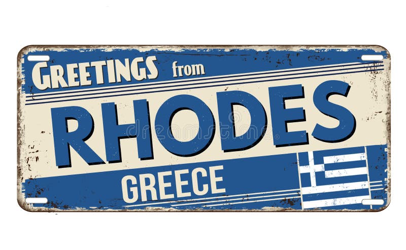 Χαιρετισμοί από τη Ρόδο, παλιά σκουριασμένη μεταλλική πλάκα ελεύθερη απεικόνιση δικαιώματος