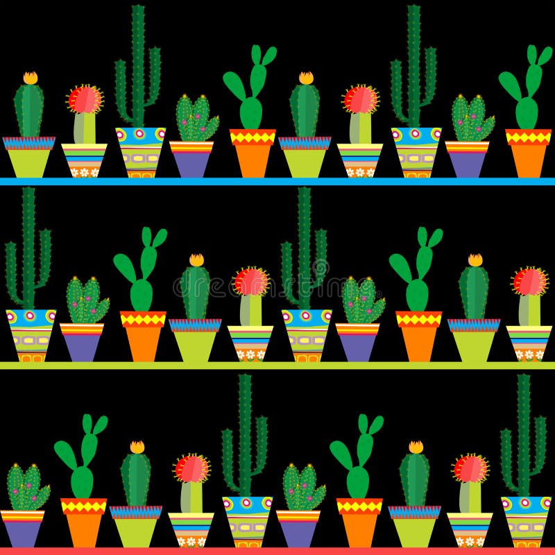 ομαλό μοτίβο με γραμμές διαφορετικών κάκτων διανυσματική απεικόνιση