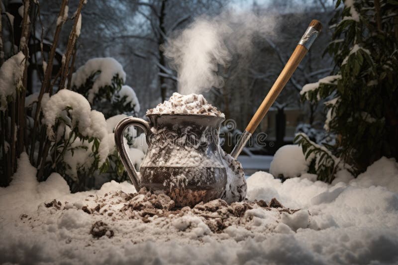 热可可的带雪的铲子 皇族释放例证