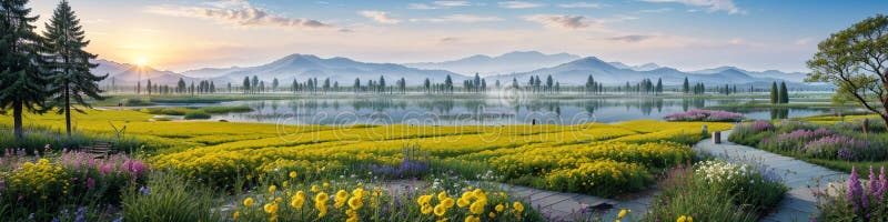 панорама весеннего болота. Сгенерировано ИИ бесплатная иллюстрация