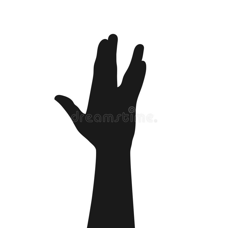 벌칸 경례 제스처 실루엣. 오래 살고 번성하는 손짓 벡터 일러스트