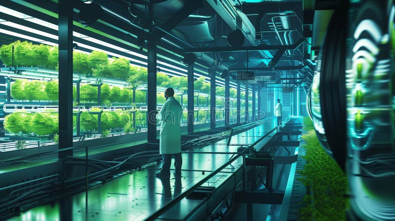 在实验室研究海藻培养物以开发生物燃料替代品的女科学家. 皇族释放例证