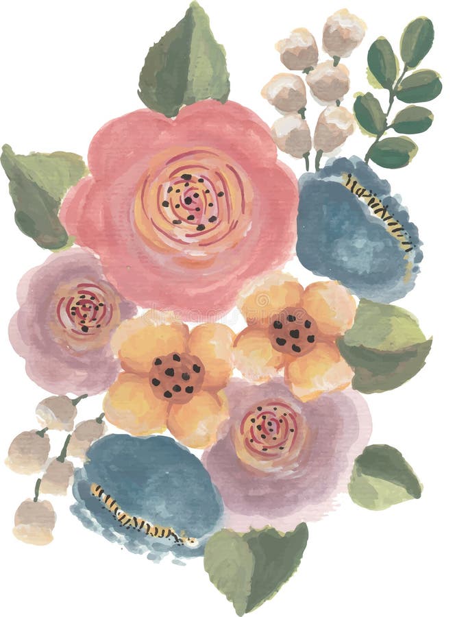 壁装卡的水彩花卉设计艺术 向量例证