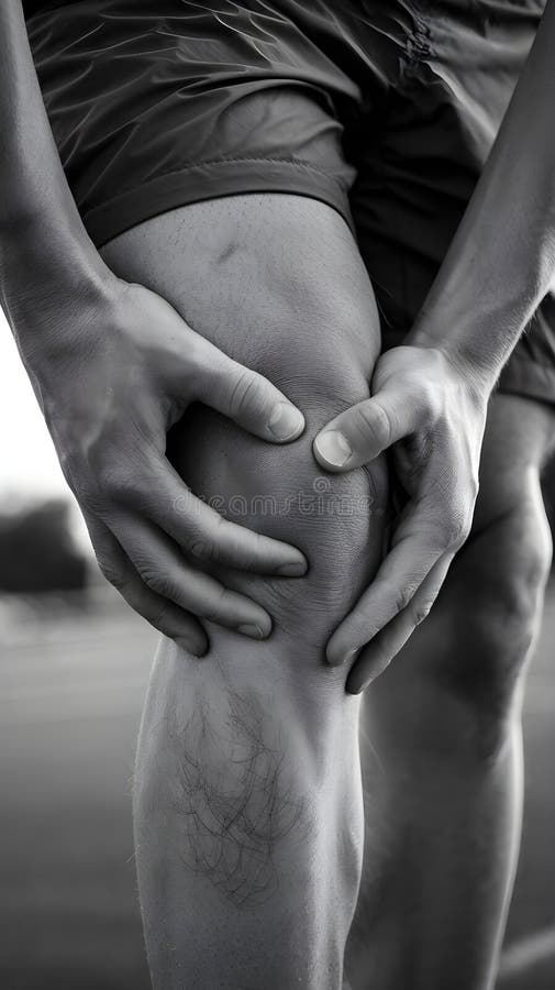 疼痛模糊背景下膝关节的特写 皇族释放例证