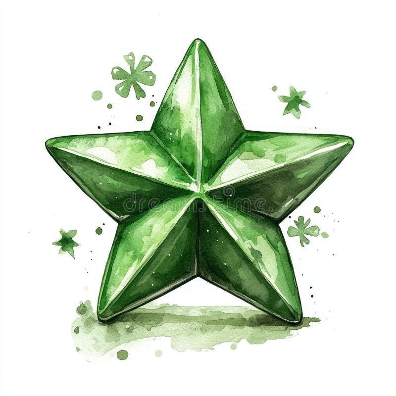 水彩描绘的绿色星星和三叶草，非常适合圣帕特里克节庆祝活动 免版税库存照片