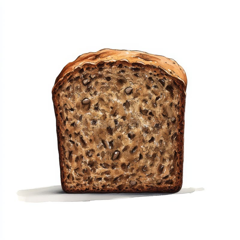 一幅水彩画，描绘了一片美味的香蕉面包，上面点缀着香蕉片，非常适合烘焙店、烹饪 向量例证