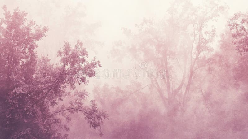 雾气弥漫的清晨中，迷人的粉色森林 向量例证