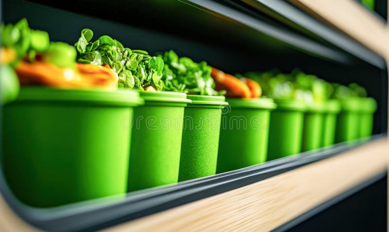 引人注目的移动小吃亭特写，提供环保的手工菜肴 库存例证