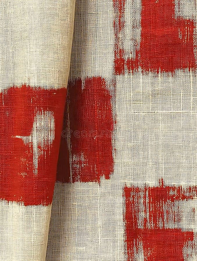 纹理织物的特写镜头，具有引人注目的红色和米色图案。抽象的设计唤起了一种现代艺术和简约感 皇族释放例证