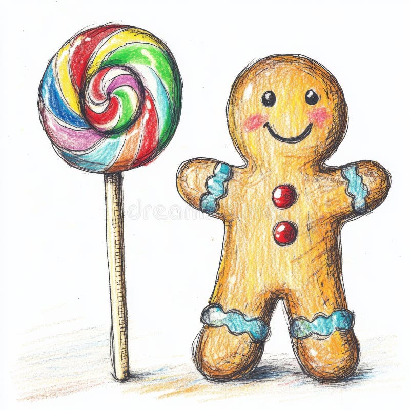 使用蜡笔和水彩创作一个令人愉悦的姜饼人角色，用于节日艺术创作 免版税图库摄影
