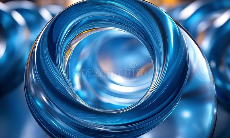 蓝色玻璃的抽象旋转环 向量例证