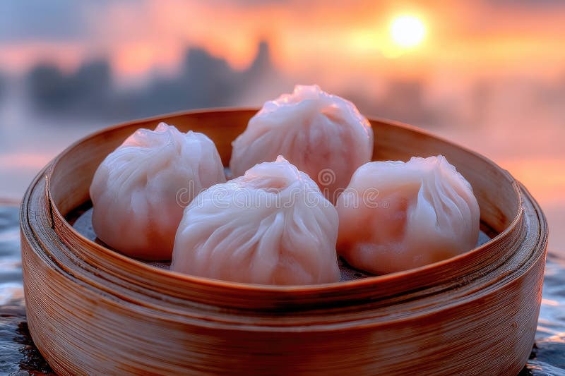 Вкусные пельмени на закате азиатской кухни иллюстрация штока