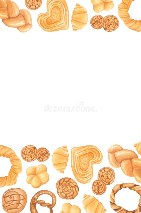 水彩面包店框架，带有糕点 免版税库存照片