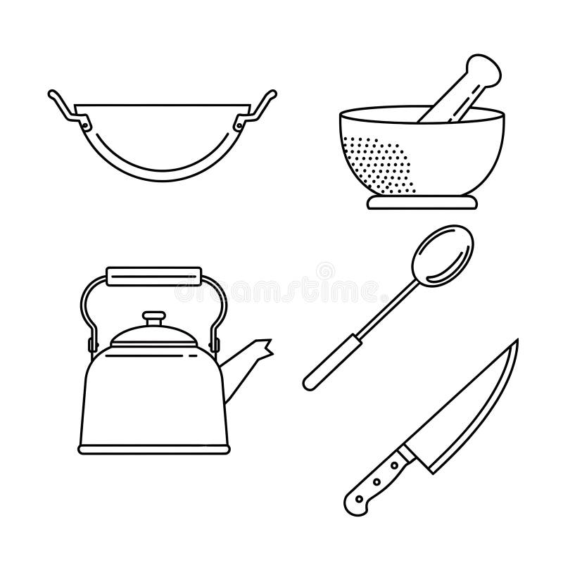 厨房用具和炊具线图 皇族释放例证