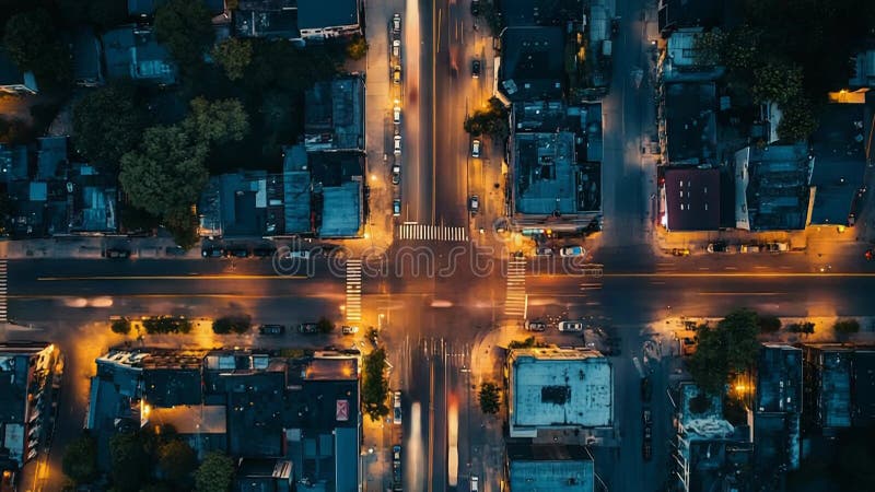 Διασταύρωση πόλης τη νύχτα με ίχνη κυκλοφορίας μεγάλης έκθεσης απόθεμα βίντεο