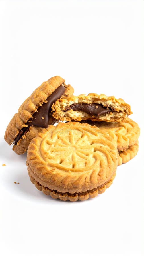 美味、黄油味十足的饼干,中心是浓稠的巧克力,适合拍摄温暖新鲜的照片 向量例证