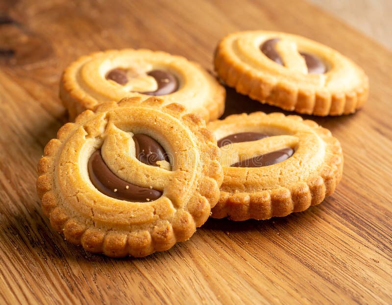 美味、黄油味十足的饼干,中心是浓稠的巧克力,适合拍摄温暖新鲜的照片 库存例证