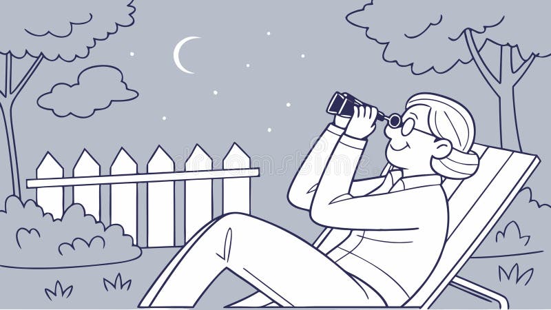 Человек, смотрящий в ночное небо в бинокль: Опыт наблюдения за звездами, векторный дизайн Генеративный ИИ бесплатная иллюстрация