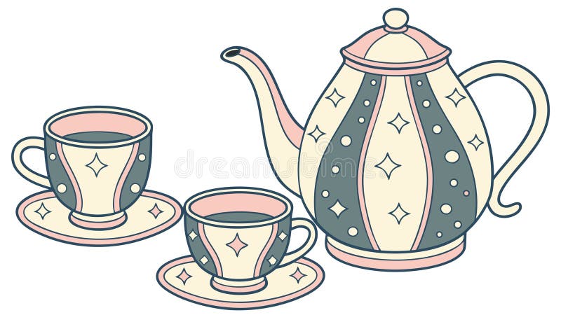 Элегантный чайный сервиз, традиционный декор для чаепития, векторный дизайн Генеративный ИИ бесплатная иллюстрация