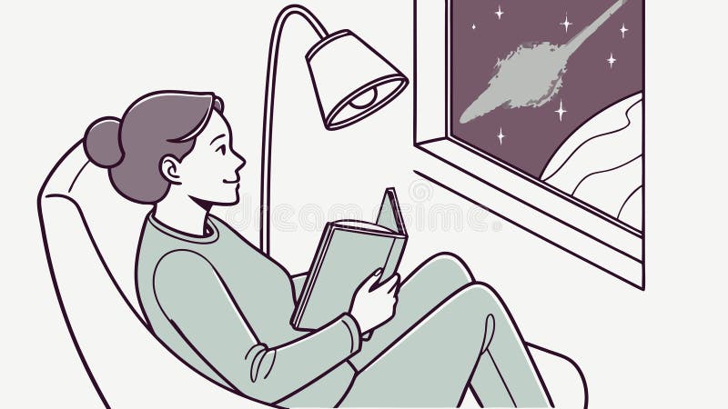 Человек, читающий книгу у окна, Уютное место для отдыха в помещении, векторный дизайн, сгенерированный ИИ иллюстрация вектора