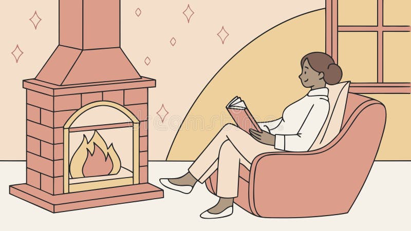 Человек, Читающий у Теплого Камина, Уютная Зимняя Сцена, векторный дизайн, Генеративный ИИ бесплатная иллюстрация