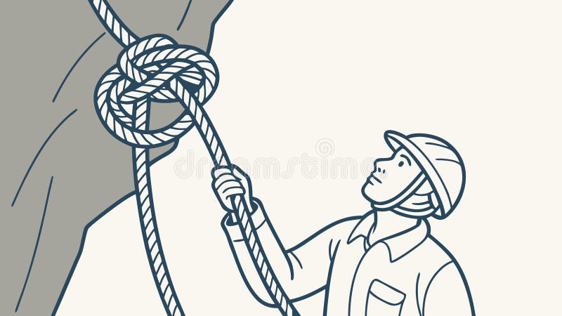 Альпинист, завязывающий надежный узел на веревке, Безопасность приключениях, векторный дизайн Генеративный ИИ иллюстрация вектора
