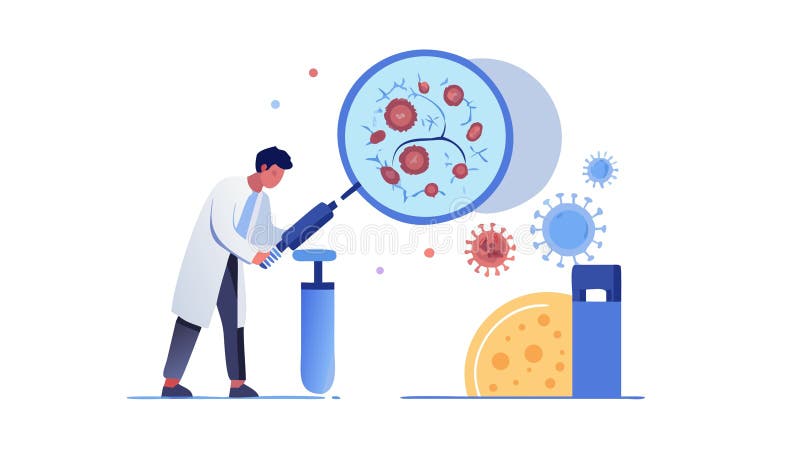 细菌学研究：科学家检查微生物，矢量设计生成式人工智能 皇族释放例证