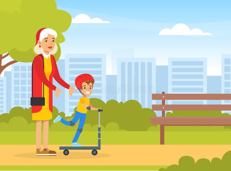 nonna e nipote in bicicletta clipart