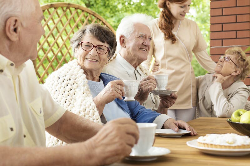 Happy grandmother and senior men during garden party. Happy grandmother and senior men during garden party