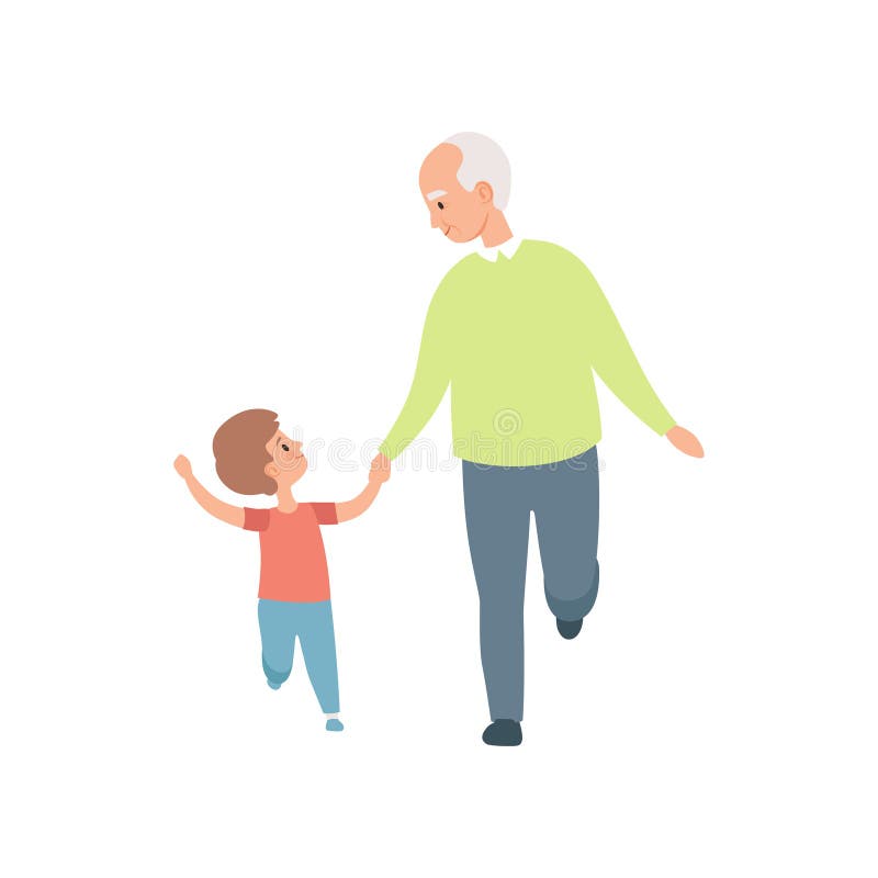 Nonno che cammina con il suo piccolo nipote, nonno che spende tempo che gioca con l'illustrazione di vettore del nipote su un bia illustrazione vettoriale