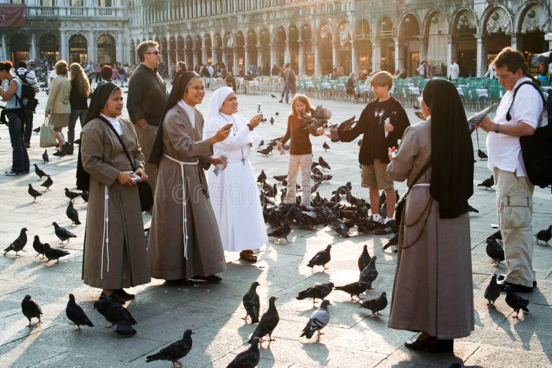 Nons on San Marco square feed large stock image Nons on San Marco square feed large stock image
