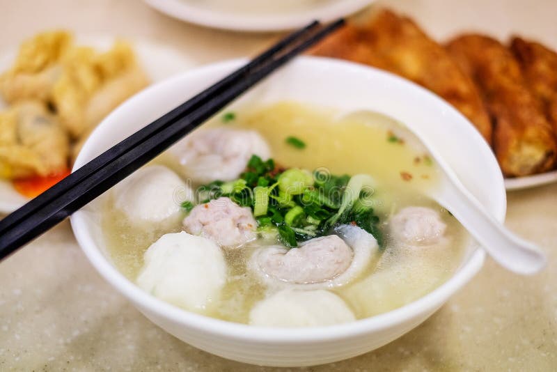 Noodle and Dumpling Close Up in Hong Kong Stock Image Image of