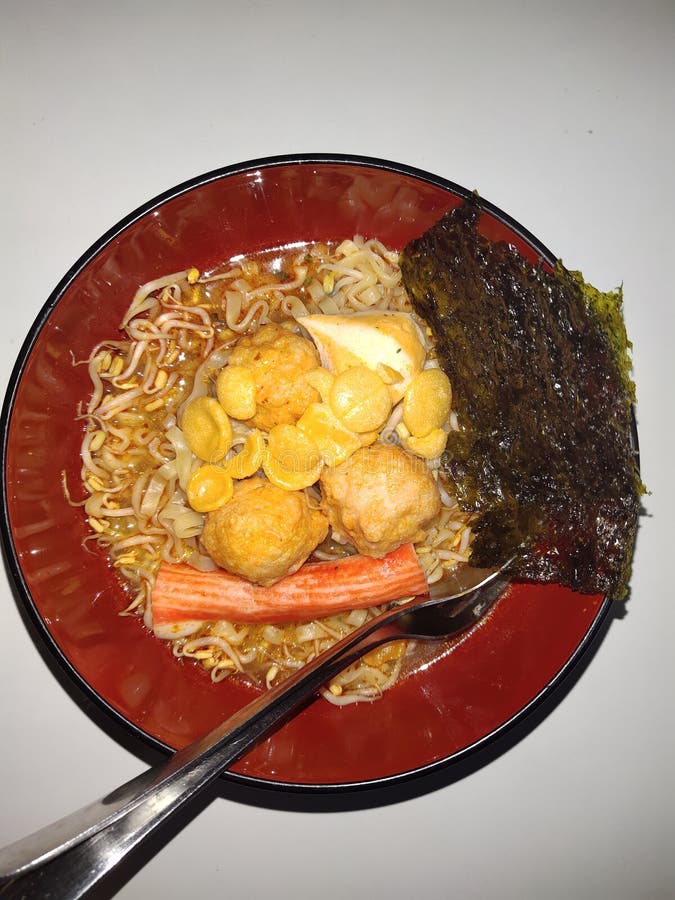 Noodle Seafood with Jumbo Prawn. Stock Image Image of asian, jumbo