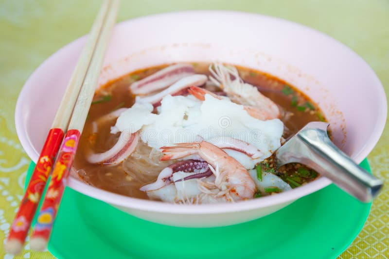 Tomyum noodle with seafood soup. Tomyum noodle with seafood soup