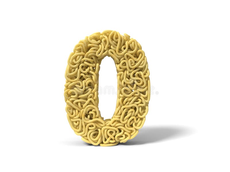 Noodle in Shape of Number 0. Curly Spaghetti for Cooking. 3d