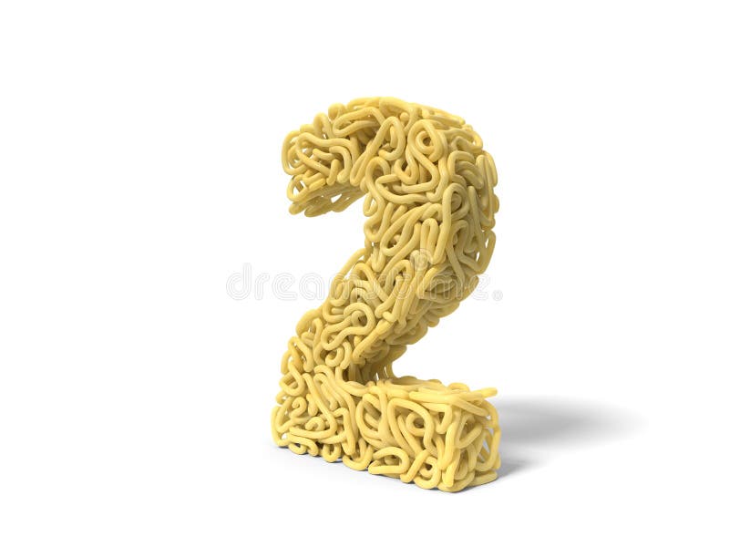 Noodle in Shape of Number 2. Curly Spaghetti for Cooking. 3d