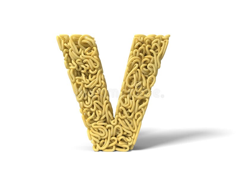 Noodle in Shape of V Letter. Curly Spaghetti for Cooking. 3d