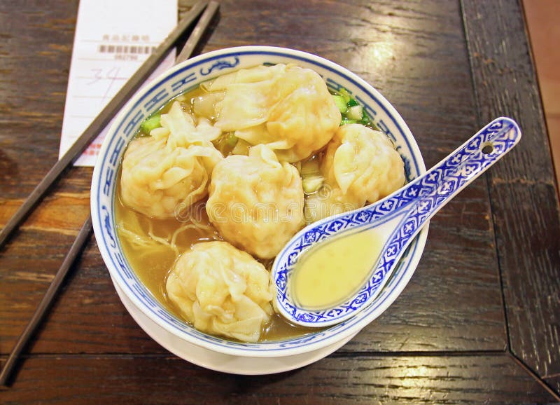 Noodle soup with dimsum in Hong Kong cafe