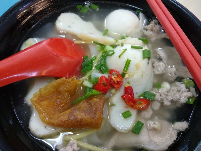 Noodle soup with fish ball and meat , the asia food stock image Noodle soup with fish ball and meat , the asia food stock image