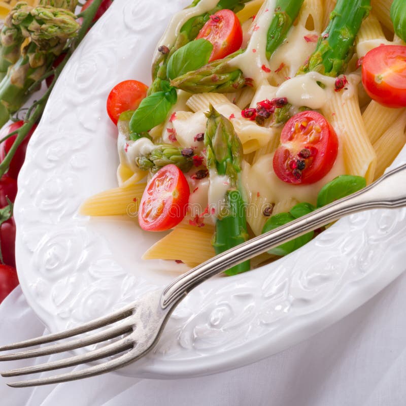 Noodles with Asparagus in Creamcheese Sauce Stock Image Image of cheese, homemade 39126847