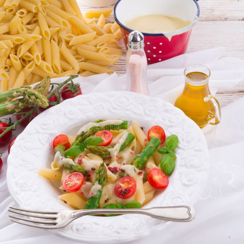 Noodles with Asparagus in Creamcheese Sauce Stock Image Image of cheese, homemade 39126847